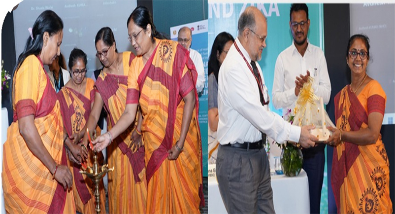 Lamp lighting by AWWs at 2nd Regional Review Meeting on Dengue, Chikungunya and Zika from 25th - 27th August 2022 at Ahmedabad in presence of Director General of 
Halth Services, Govt. of India Prof. (Dr) Atul Goel, Director NCDC, Director NCVBDC
and Deputy WR WHO, India