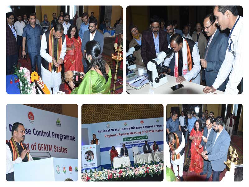 The Regional Review Meeting of GFATM States for the Intensified Malaria Elimination Project-2 (IMEP-2) in Chhattisgarh on 18th January inaugurated by Shri Shyam Bihari Jaiswal, Hon’ble Minister of Health & Family Welfare, Govt. of Chhattisgarh. The event took place in the presence of , Sh. Rajiv Manjhi (JS, MoHFW GoI), Sh. Jagdish Sonkar ( MD, NHM, Chhattisgarh), Dr Tanu Jain, Director NCVBDC, Smt. Vimla Navariya (JS, MoHFW, Chhattisgarh),   Dr. Jitendra Kumar (SPO, MoHFW, Chhattisgarh), and other National and State Officials.